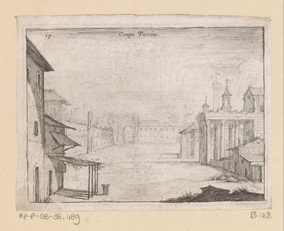 Udsigt over Forum Romanum i Rom Campo Vaccino (titel på objekt) Udsigt over Rom (serietitel) Alcune vedute et prospettive di luoghi dishabitati di Roma (serietitel) af Giovanni Battista Mercati