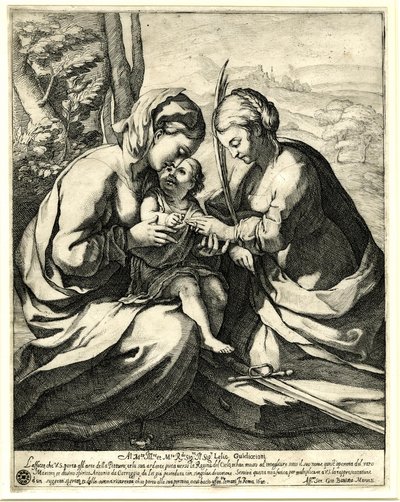 Giovanni Battista Mercati - Den hellige Katarinas mystiske ægteskab, på hvis finger Kristus sætter ringen; efter Correggio. 1620, 1837,0408.160 af Giovanni Battista Mercati
