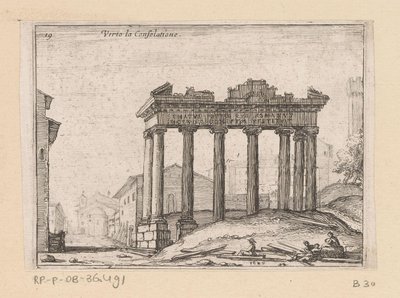 Rester af Saturntemplet i Forum Romanum i Rom Verto la Consolatione (titel på objekt) Udsigt over Rom (serietitel) Alcune vedute et prospettive di luoghi dishabitati di Roma (serietitel) af Giovanni Battista Mercati