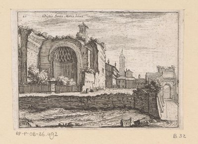 Resten van de Tempel van Venus en Roma te Rom Bag Santa Maria nova (titel på objekt) Gezichten op Rom (serietitel) Nogle udsigter og perspektiver af ubeboede steder i Rom (serietitel) af Giovanni Battista Mercati