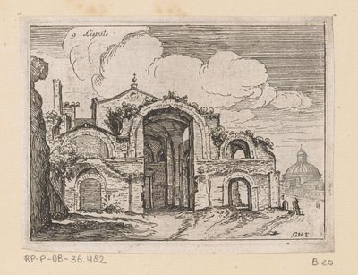 Rester af Diocletians bade i Rom Listesse (titel på objekt) Udsigt over Rom (serietitel) Alcune vedute et prospettive di luoghi dishabitati di Roma (serietitel) af Giovanni Battista Mercati