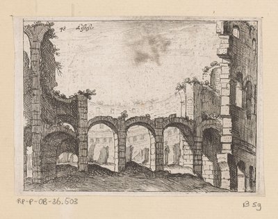 Rester af Colosseum i Rom Listesso (titel på objekt) Udsigt over Rom (serietitel) Alcune vedute et prospettive di luoghi dishabitati di Roma (serietitel) af Giovanni Battista Mercati