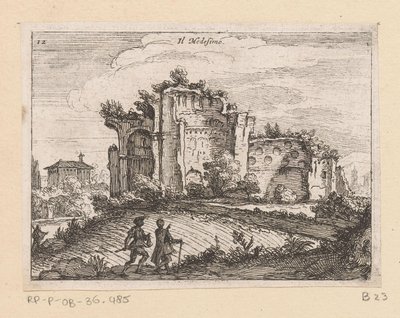 Ruin i et landskab Il Medesino (titel på objekt) Udsigt over Rom (serietitel) Alcune vedute et prospettive di luoghi dishabitati di Roma (serietitel) af Giovanni Battista Mercati