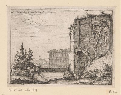 Ruinerne af den antikke bygning og Colosseum i Rom Sotto San Pietro in Vincolo (titel på objekt) Udsigt over Rom (serietitel) Alcune vedute et prospettive di luoghi dishabitati di Roma (serietitel) af Giovanni Battista Mercati
