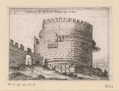 Tombe van Caecilia Metella te Rom Sepulcrum M. Mallorum kaldet Cape of Boue (titel på objektet) Gezichten op Rom (serietitel) Nogle udsigter og perspektiver af ubeboede steder i Rom (serietitel) af Giovanni Battista Mercati