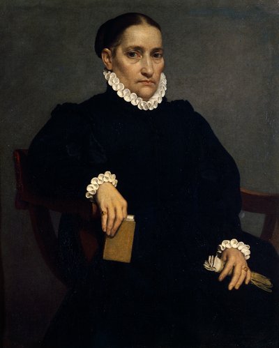 Giovanni Battista Moronin muotokuva mustapukuisesta iäkkäästä naisesta (noin 1525-1578) af Giovanni Battista Moroni