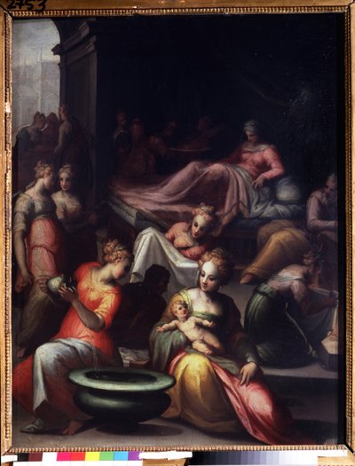 Johannes Døberens fødsel (Johannes Døberens fødsel). Maleri af Giovanni Battista Naldini (1537-1591). Olie på lærred. Sol: 89x74 cm. Florentinsk manerisme kunst. Pushkin Museum, Moskva. af Giovanni Battista Naldini