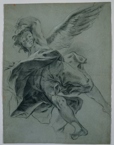 A Flying Angel recto, Studies of Hands Playing Instruments verso, 1723-1727. af Giovanni Battista Piazzetta