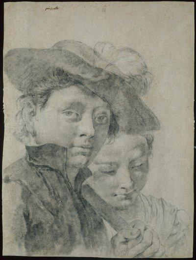 En ung dreng iført en plymerhat og en ung pige af Giovanni Battista Piazzetta