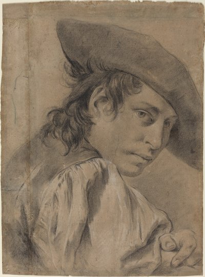 En ung mand i bred hat af Giovanni Battista Piazzetta