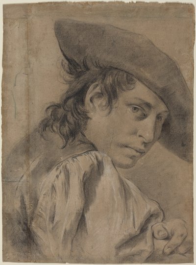 En ung mand med bredskygget hat af Giovanni Battista Piazzetta