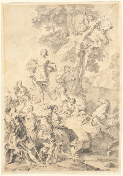 Apollo, muserne og Mars: Til lovsang for Tasso af Giovanni Battista Piazzetta