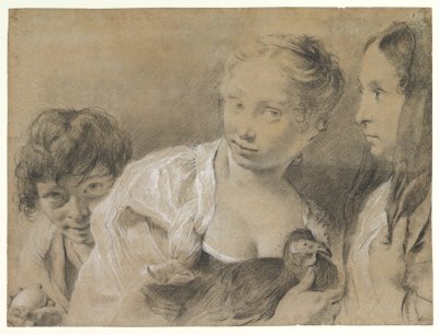 Dreng med et æg, pige med en høne og en iagttagende kvinde af Giovanni Battista Piazzetta