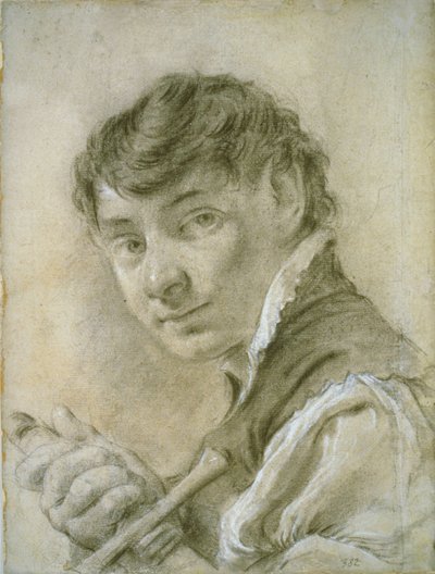 Portræt af en ung mand, der holder et sværd, ca. 1735 (sort-hvidt kridt med kul på papir) af Giovanni Battista Piazzetta