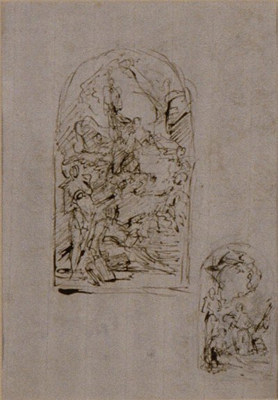 Skitser til et alter med Sankt Margaretha af Cortona, Sankt Sebastian og Sankt Roch (recto); To skitser til et alter (verso) af Giovanni Battista Piazzetta