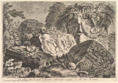Oldtidsalter, hvorpå der blev ofret i oldtiden, omgivet af andre rui..., ca. 1750. af Giovanni Battista Piranesi
