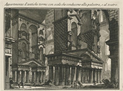 Ejendele af gamle bade med trapper, der fører til palestaren og til teatret af Giovanni Battista Piranesi