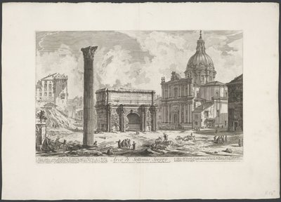 Boog van Septimius Severus på Forum Romanum Bue af Septimius Severus (...) (titel på objekt) Gezichten op Rom (serietitel) Udsigt over Rom designet og indgraveret af Giambattista Piranesi-arkitekten Ve (nez) iano (serietitel) af Giovanni-Battista Piranesi