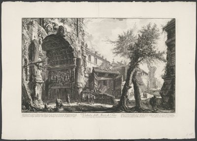 Boog van Titus i Rom Udsigt over Titusbuen (titel på objekt) Gezichten op Rom (serietitel) Udsigt over Rom designet og indgraveret af Giambattista Piranesi-arkitekten Ve (nez) iano (serietitel) af Giovanni-Battista Piranesi