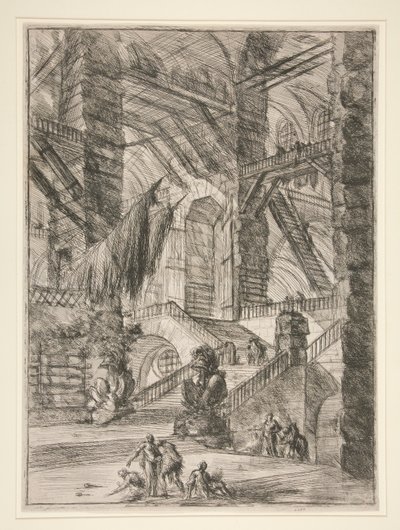 Carceri, VIII: Trappen med trofæer af Giovanni Battista Piranesi