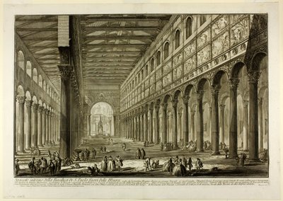 Udskåret udsigt over det indre af basilikaen S. Paolo fuori delle Mura [St. Paul uden for Murene], fra Views of Rome af Giovanni-Battista Piranesi