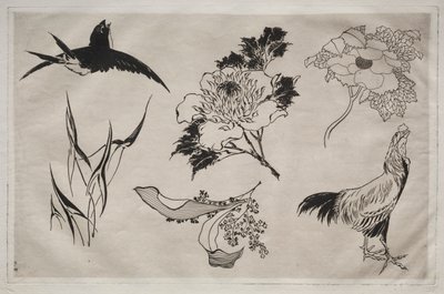 Middagsservice (Rousseau-service): Svale, hane og blomster (nr. 8) af Giovanni-Battista Piranesi