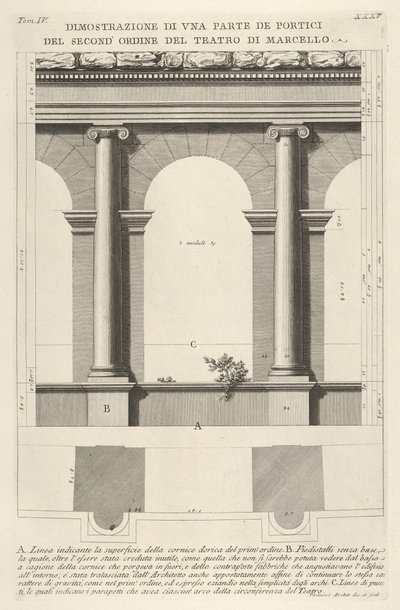 Højde og plan af andenordens portik ved Marcellus Teatro di Marc..., 1756. af Giovanni Battista Piranesi
