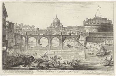 Engelenbrug en Engelenburcht te Rom Udsigt over Ponte og Castello Sant