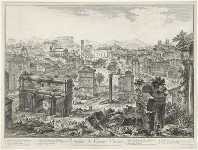 Forum Romanum te Rom Udsigt over Campo Vaccino (titel på objekt) Gezichten op Rom (serietitel) Udsigt over Rom designet og indgraveret af Giambattista Piranesi-arkitekten Ve (nez) iano (serietitel) af Giovanni Battista Piranesi