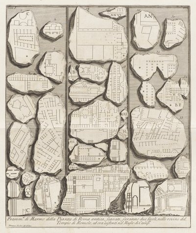 Fragmenter af marmor fra det gamle Roms plan af Giovanni-Battista Piranesi