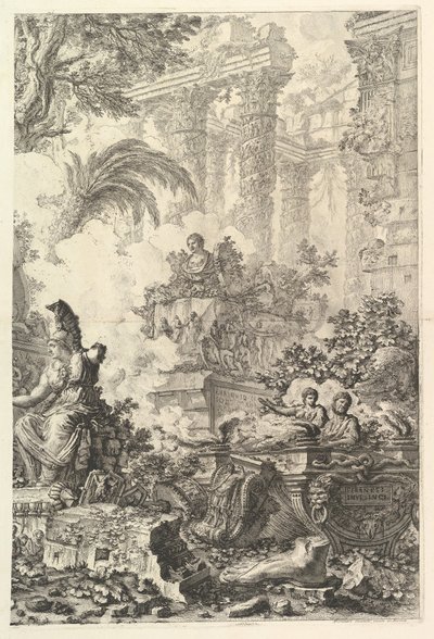 Frontispice, med Statue af Minerva, ca. 1748. af Giovanni Battista Piranesi