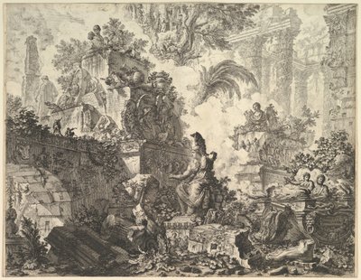 Frontispice, med Statue af Minerva, ca. 1748. af Giovanni Battista Piranesi