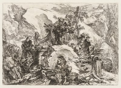 Groteschi: Ruiner med dødens hoved og skelet af Giovanni Battista Piranesi