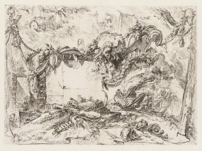 Groteschi: Ruiner med kranier og en rygende vase af Giovanni Battista Piranesi