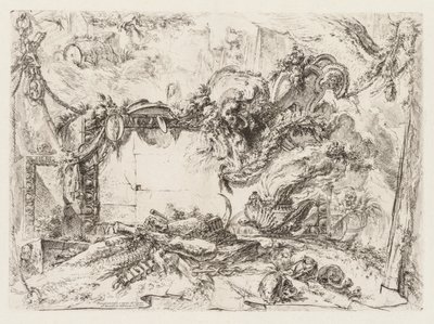 Groteschi: Ruiner med kranier og en rygende vase, ca. 1745-50. af Giovanni Battista Piranesi