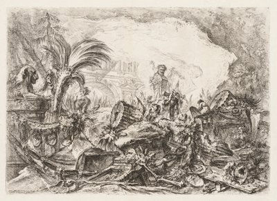 Groteschi: Ruiner med en statue af en faun og en falden søjle, ca. 1745-50. af Giovanni Battista Piranesi