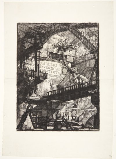 Fantasifulde fængsler. Titel af Giovanni Battista Piranesi