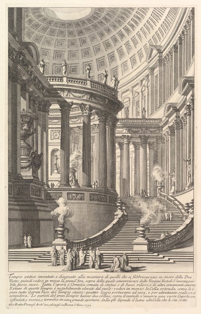 Imaginært gammelt tempel designet i stil med dem, der blev bygget til ære for gudinden ..., ca. 1750. af Giovanni Battista Piranesi