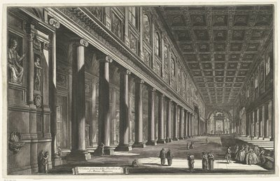 Interieur fra Santa Maria Maggiore i Rom Indvendigt billede af basilikaen S. Maria Maggiore (titel på objektet) Gezichten op Rom (serietitel) Udsigt over Rom designet og indgraveret af Giambattista Piranesi-arkitekten Ve (nez) iano (serietitel) af Giovanni Battista Piranesi