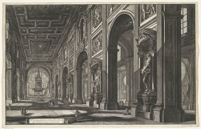 Interieur van de Sint-Jan van Lateranen te Rom Indvendigt billede af basilikaen S. Giovanni Laterano (titel på objektet) Gezichten op Rom (serietitel) Udsigt over Rom designet og indgraveret af Giambattista Piranesi-arkitekten Ve (nez) iano (serietitel) af Giovanni Battista Piranesi