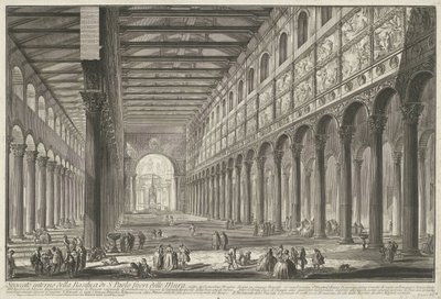 Interieur van de Sint-Paulus uden for Muren i Rom Indvendigt billede af basilikaen S. Paolo fuori delle Mur (...) (titel på objektet) Gezichten op Rom (serietitel) Udsigt over Rom designet og indgraveret af Giambattista Piranesi-arkitekten Ve (nez) iano af Giovanni Battista Piranesi