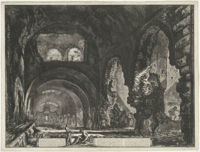 Interieur van de Tempel van Hercules Victor t og Tivoli Indvendigt billede af Villa di Mecenate (titel på objekt) Gezichten op Rom (serietitel) Udsigt over Rom designet og indgraveret af Giambattista Piranesi-arkitekten Ve (nez) iano (serietitel) af Giovanni Battista Piranesi