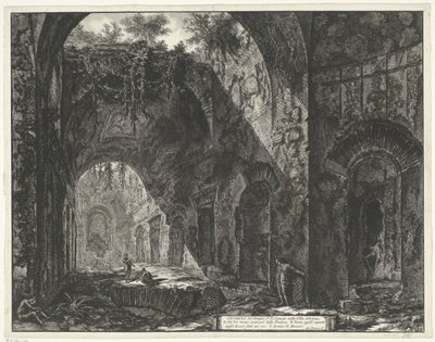 Interieur van de Tempel van de god Canopus i de Villa Adriana t og Tivoli Interiør af Canopus-templet i Villa Adriana (titel på objekt) Gezichten op Rom (serietitel) Udsigt over Rom designet og indgraveret af Giambattista Piranesi-arkitekten Ve (ne af Giovanni-Battista Piranesi