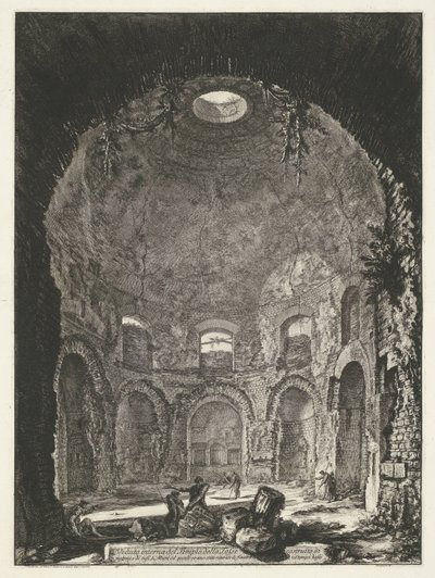 Interieur van de Tempio della Tosse bij Tivoli Indvendigt billede af Tempio della Tosse (...) (titel på objekt) Gezichten op Rom (serietitel) Udsigt over Rom designet og indgraveret af Giambattista Piranesi-arkitekten Ve (nez) iano (serietitel) af Giovanni-Battista Piranesi