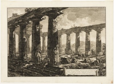 Indvendig udsigt over templet, der menes at være dedikeret til Juno, fra forskellige udsigter over Paestum af Giovanni Battista Piranesi