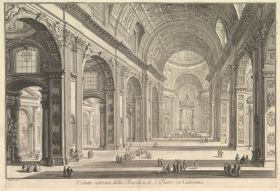 Indvendig udsigt af St. Peters Basilica i Vatikanet, fra Vedute di Roma Roman Views, ca. 1748. af Giovanni Battista Piranesi