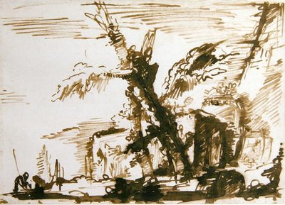 Italiensk landskab (pen og blæk på papir) af Giovanni Battista Piranesi
