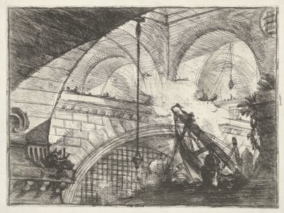 Fangehul med løfteinstallation Bue med skalpynt Dungeons (serietitel) Invenzioni Capric di Carceri all Acqua Forte (serietitel) af Giovanni Battista Piranesi