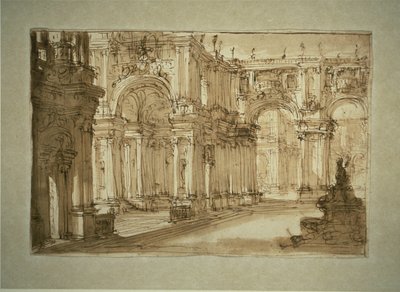 Palatslig gårdhave med springvand af Giovanni Battista Piranesi