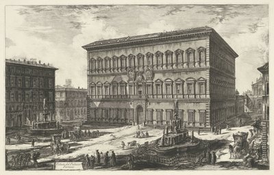 Palazzo Farnese i Rom Udsigt over Palazzo Farnese (titel på objekt) Gezichten op Rom (serietitel) Udsigt over Rom designet og indgraveret af Giambattista Piranesi-arkitekten Ve (nez) iano (serietitel) af Giovanni Battista Piranesi